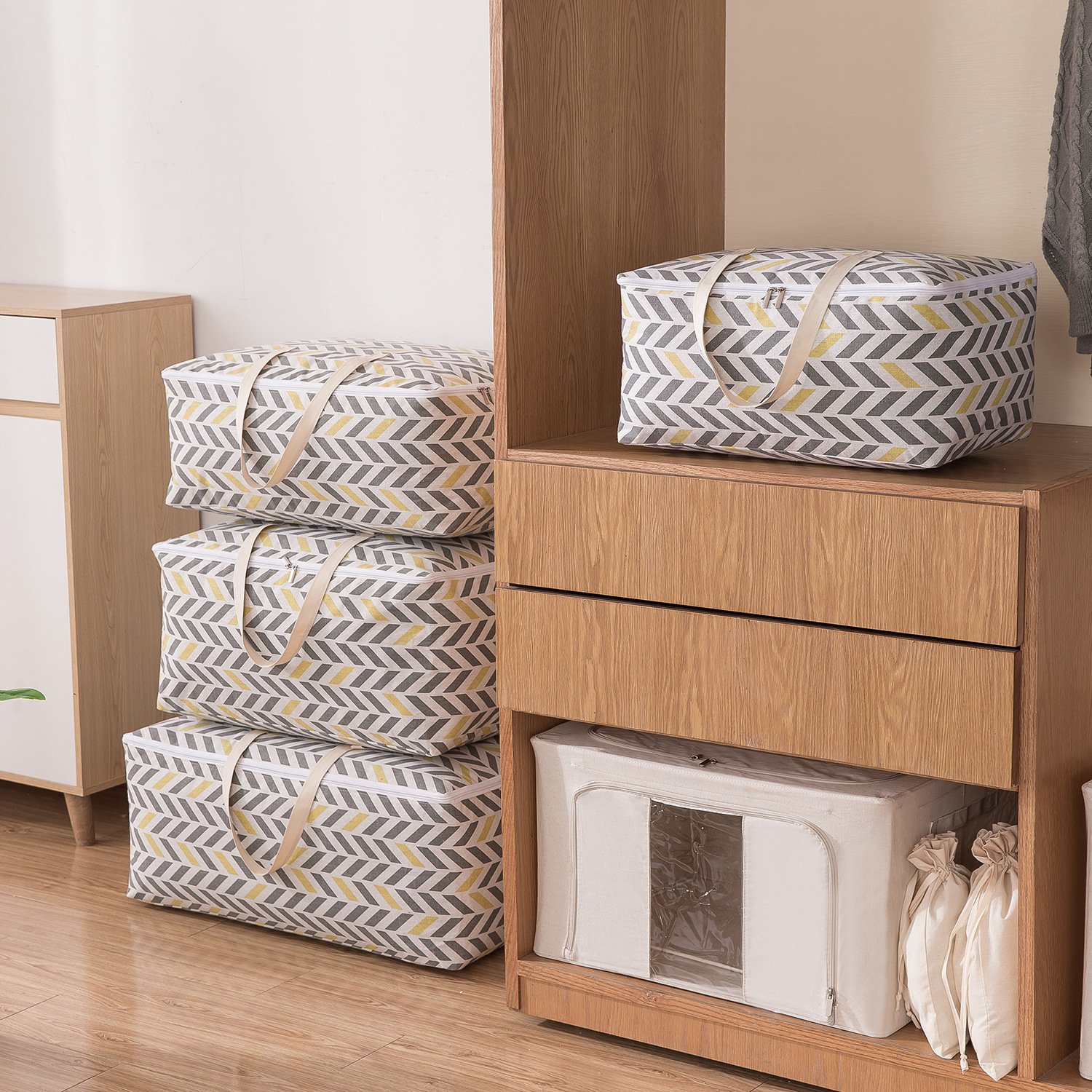 En stock bolsa de almacenamiento de edredón de algodón lavable algodón y lino hogar edredón de algodón bolsa de almacenamiento bolsa móvil bolsa de edredón engrosada a prueba de polvo