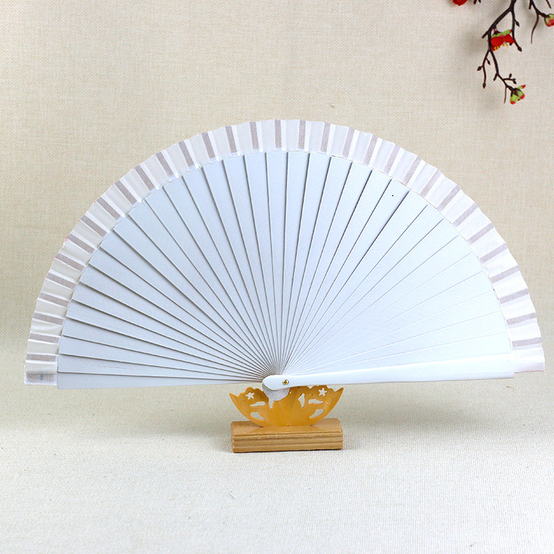 En stock 23cm largo Amazon boda blanco ventilador de madera AliExpress español ventilador de madera plegable ventilador