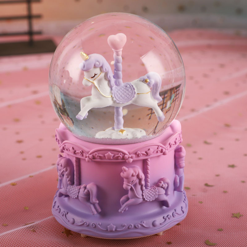 Caja de Música Giratoria de Dibujos Animados con Unicornio y Bola de Cristal, Nieva, Canción "El Castillo en el Cielo", Decoración para Dormitorio