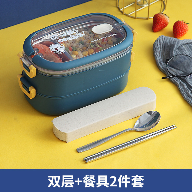 Lonchera de acero inoxidable 304, lonchera bento de plástico, lonchera de 2 niveles, lonchera multicapa para conservar la frescura