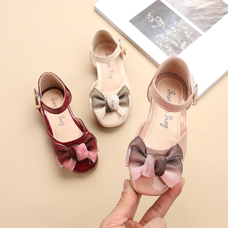 Girls' sandals spring/Autumn 2023 Summer new children's princess shoes bow Tods medium and big children's flat shoes
