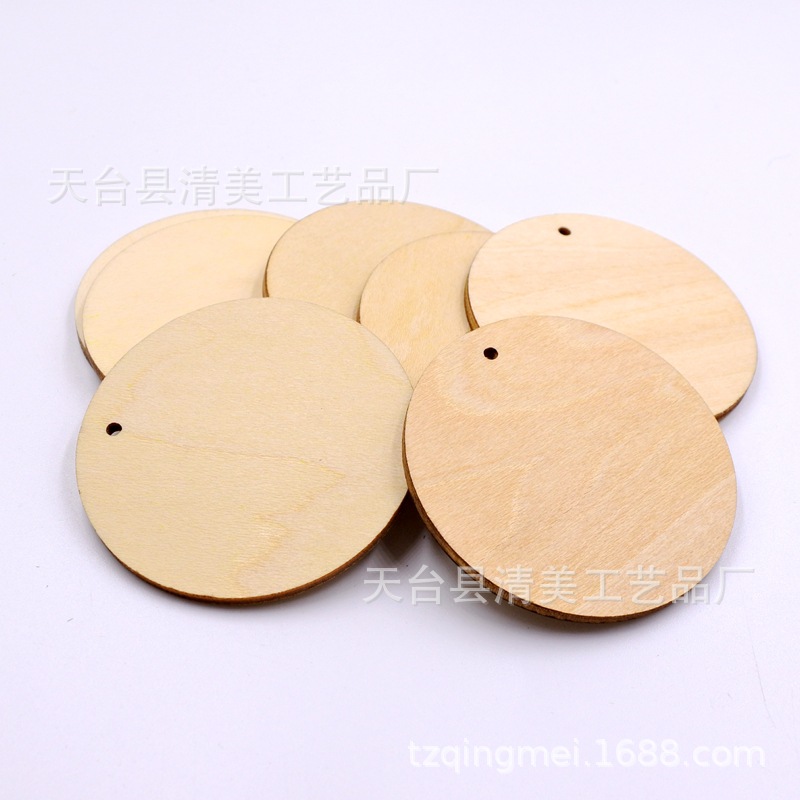 30-101.6mm agujero redondo disco DIY madera decorativa pieza de madera decorativa colgante de madera