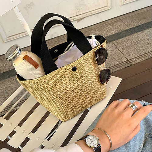 Hand-held straw bag for women 2024 Korean version new ins beach vacation summer pastoral style versatile woven bag