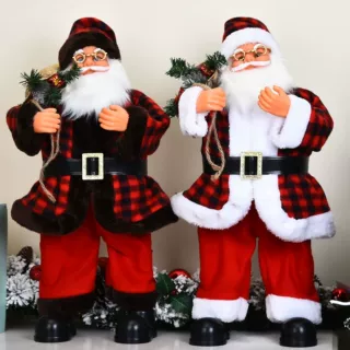 电动圣诞老人音乐摇摆公仔红格子衣圣诞老人圣诞装饰用品厂家供应