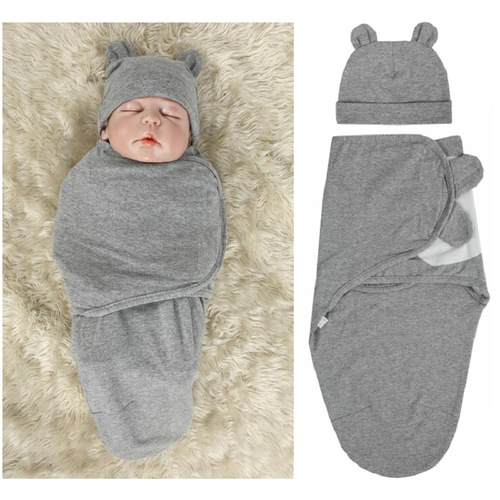 Newborn anti-shock wrap, baby blanket, cotton baby cap + sleeping bag set 0-3 months rabbit ear cap