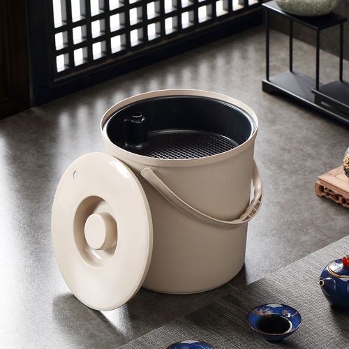 Household plastic portable tea bucket round with lid tea residue filter trash can tea ceremony tea water separation drainage bucket