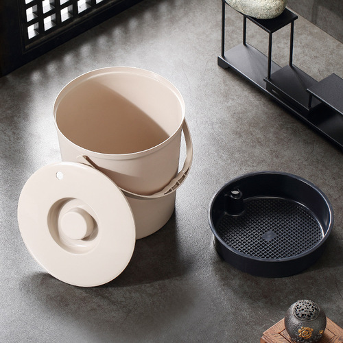 Household plastic portable tea bucket round with lid tea residue filter trash can tea ceremony tea water separation drainage bucket