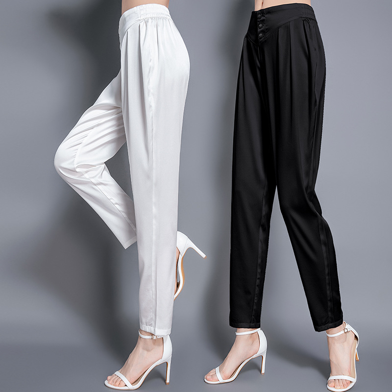 White silk elastic classic trousers