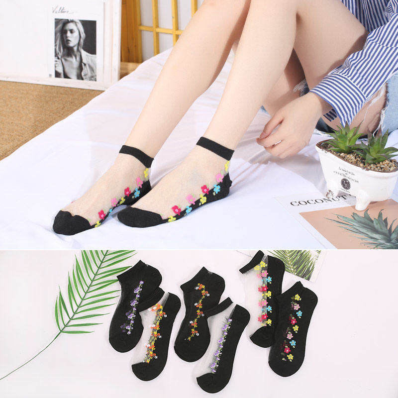 Women's Cotton Bottom Crystal Silk Glass Silk Boat Socks Summer Short Thin Anti-Snatch Anti-Slip Socks Wholesale Delivery
