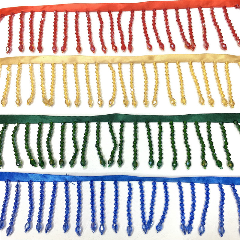 手工钉珠水晶彩珠排须流苏花边 头饰服饰服装辅料厂家现货供应