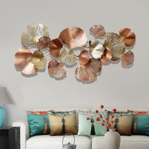 Disassembly and assembly of new Chinese style iron art ginkgo leaf light luxury living room background wall hanging bedroom wall hanging modern three-dimensional pendant