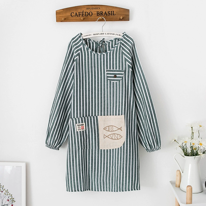 Apron adult long-sleeved apron for women polyester cotton kitchen sleeve household waterproof oilproof whole body housework cooking reverse wear