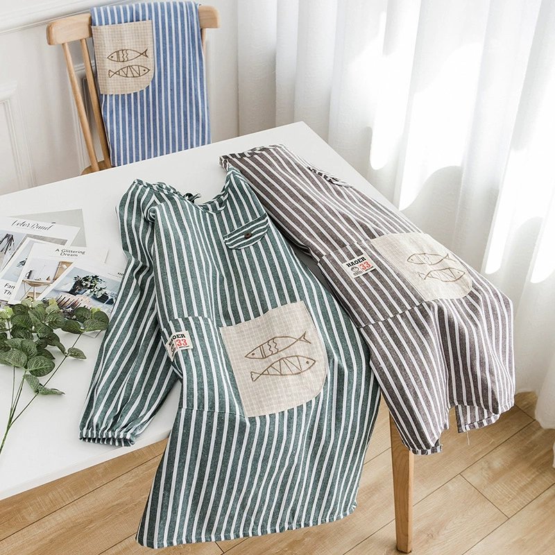 Apron adult long-sleeved apron for women polyester cotton kitchen sleeve household waterproof oilproof whole body housework cooking reverse wear