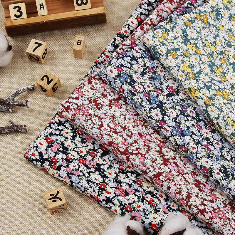 Новый тканый хлопок с принтом небольшие цветочные набивные ткани Женская одежда Детская одежда Мода юбка платье ткань