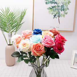 高仿真玫瑰花束绢布单支玫瑰花情人节客厅装饰花艺摆件假花批发