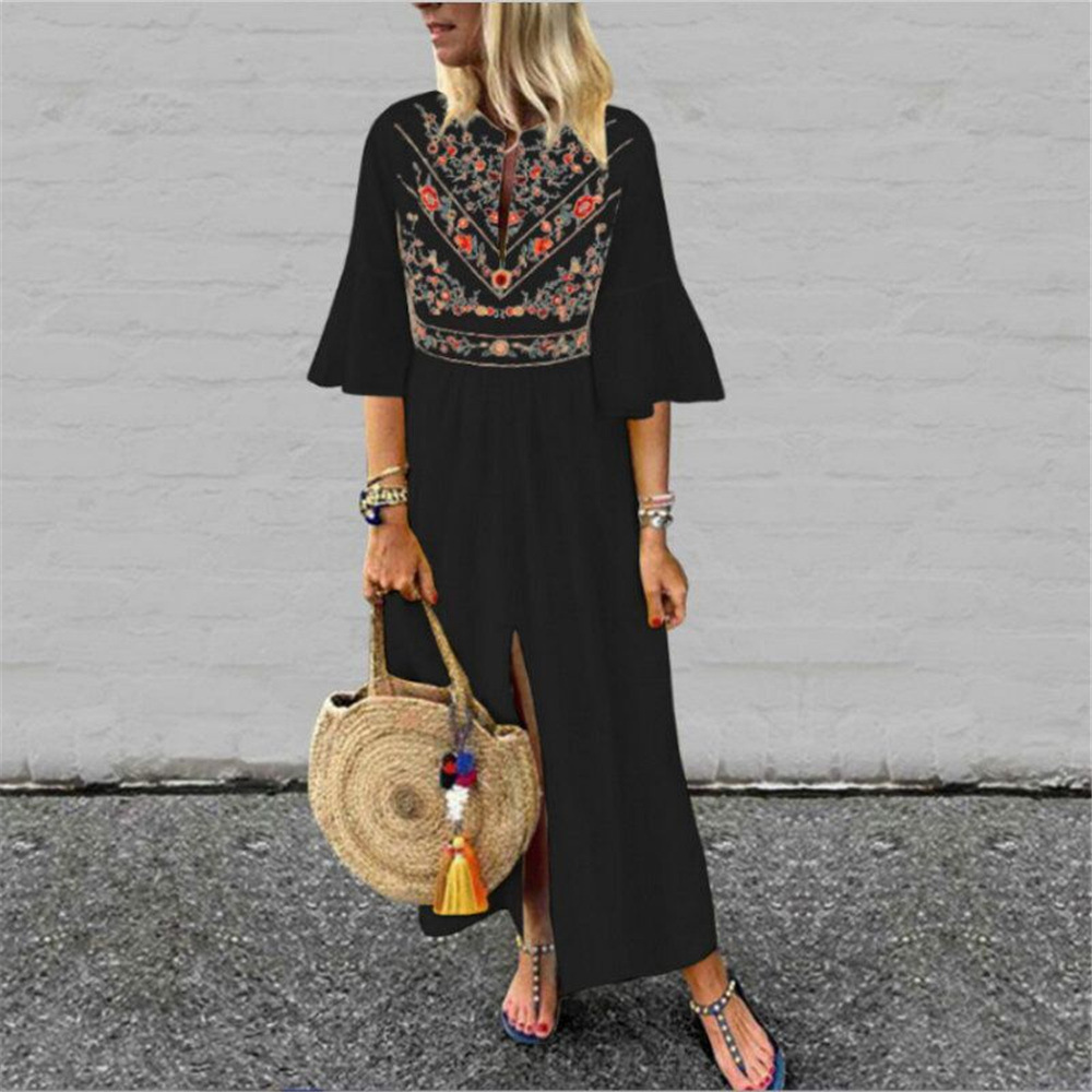 Bohemian A Line Dress Loose Fit Half Sleeve Floral Print Color Block Casual Wear for Summer Wholesale Available