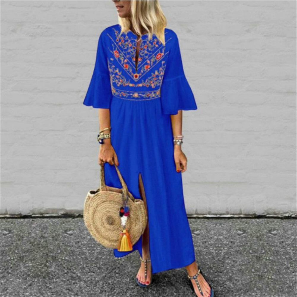 Bohemian A Line Dress Loose Fit Half Sleeve Floral Print Color Block Casual Wear for Summer Wholesale Available