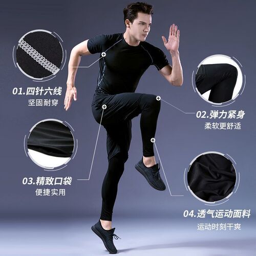 Source manufacturer, fitness clothing suit, five-piece suit for men, quick-drying tights, running sports suit, one piece drop shipping