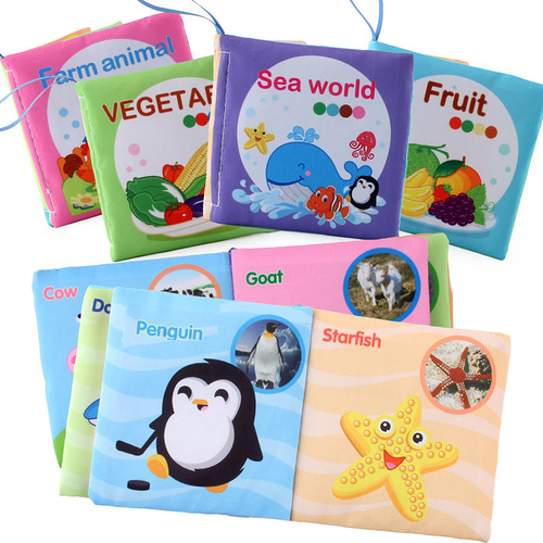 Foreign trade three-dimensional baby cloth book early education toys 4 pages 8 sides English palm book animal clothing cognitive baby cloth book