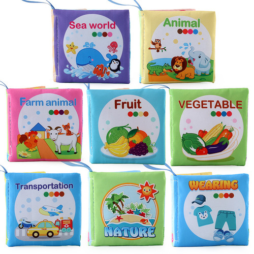 Foreign trade three-dimensional baby cloth book early education toys 4 pages 8 sides English palm book animal clothing cognitive baby cloth book