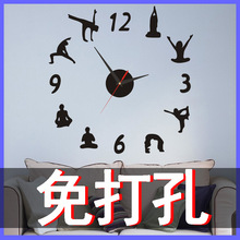 创意钟表客厅挂钟个性瑜伽DIY挂钟亚克力装饰时尚壁钟墙贴diy时钟