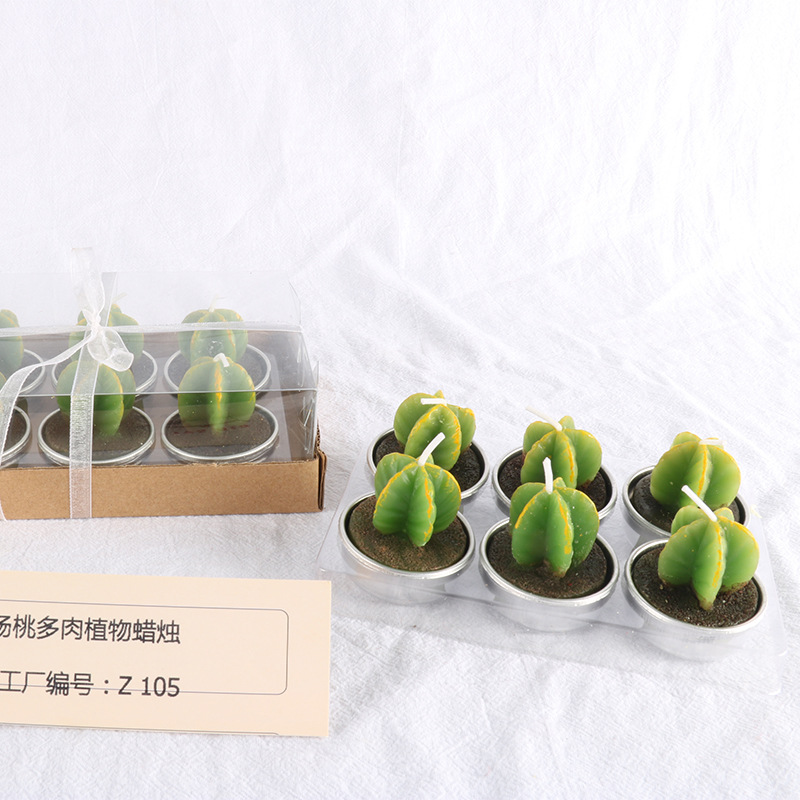 Fábrica al por mayor Shengkun suculenta cactus vela 6 piezas cumpleaños diseño artesanía vela en forma de flor vela
