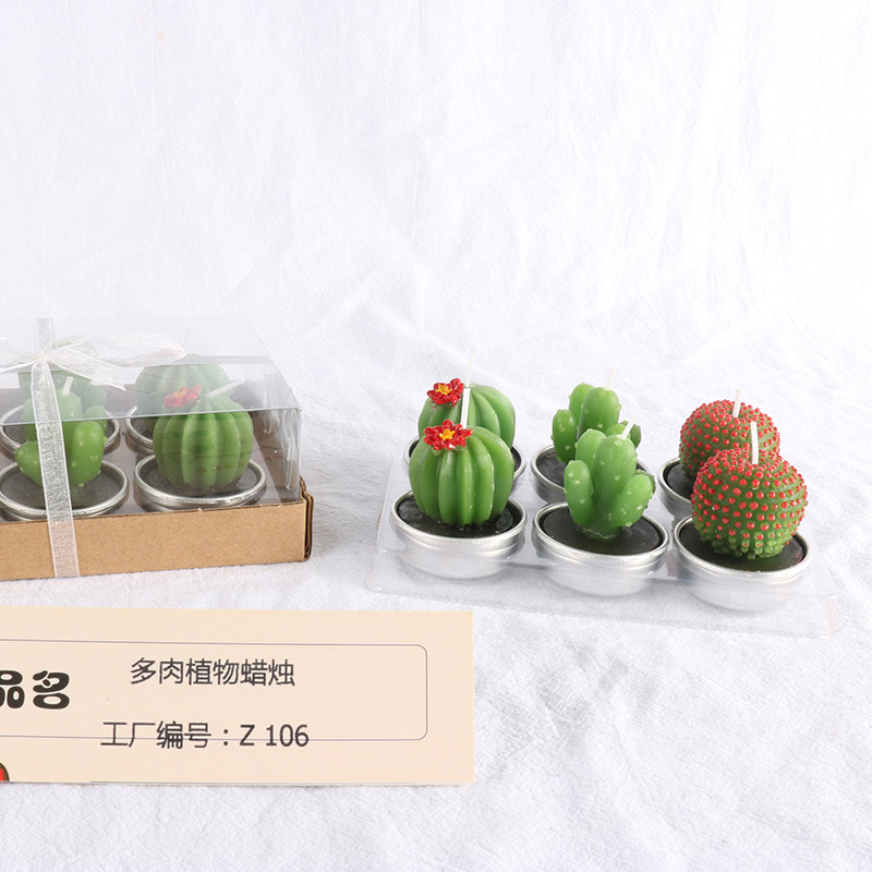 Fábrica al por mayor Shengkun suculenta cactus vela 6 piezas cumpleaños diseño artesanía vela en forma de flor vela