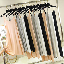 厂家批发莫代尔连衣裙无袖短中长衬裙显瘦V领打底裙居家吊带睡裙