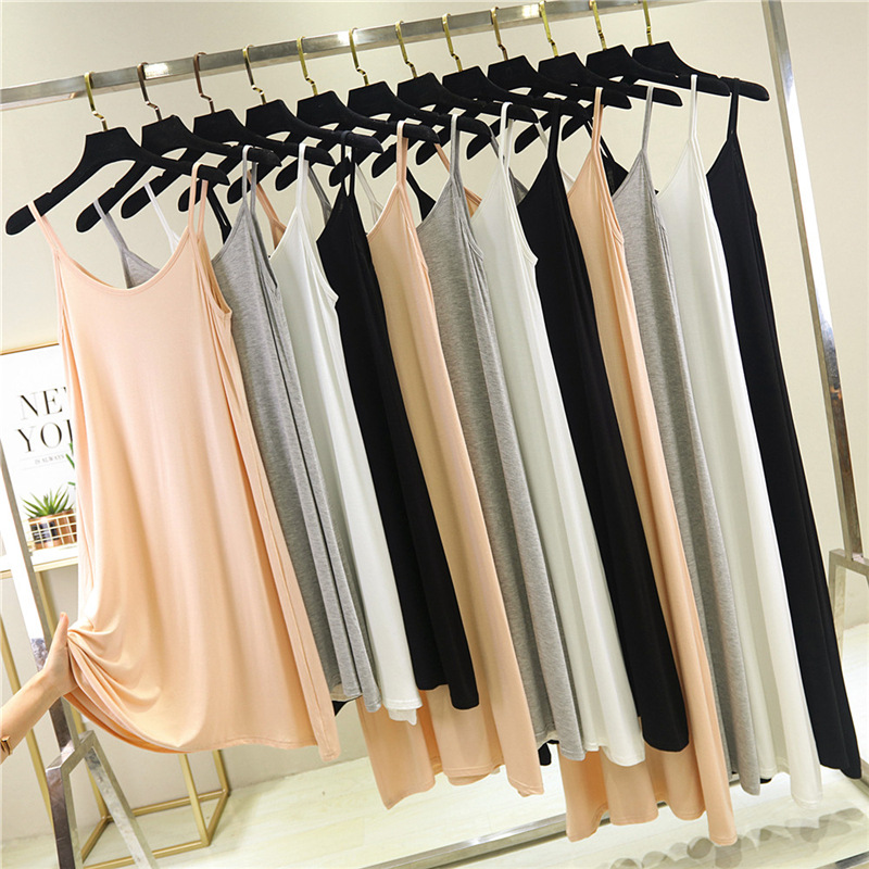Factory wholesale modal dress sleeveless short mid-length petticoat slim V-neck base skirt home suspenders nightgown