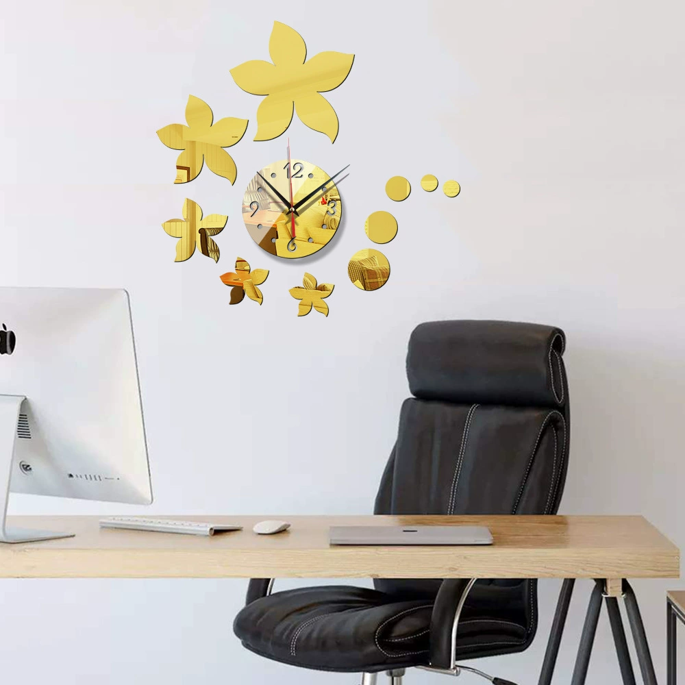 Креативные плавающие настенные часы из кленового листа DIY акриловые зеркальные настенные часы немой механизм с клейкими настенными наклейками часы ZB333
