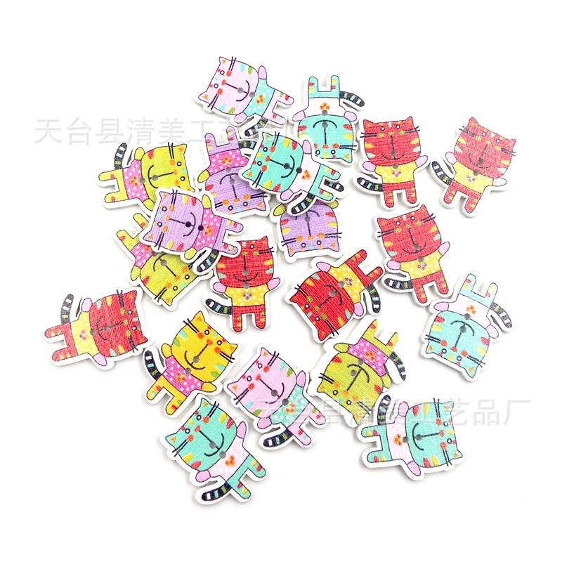 23*27mm blanco fondo de dibujos animados abrazo gato botón de madera impreso de madera botón de gato de color 50 por paquete