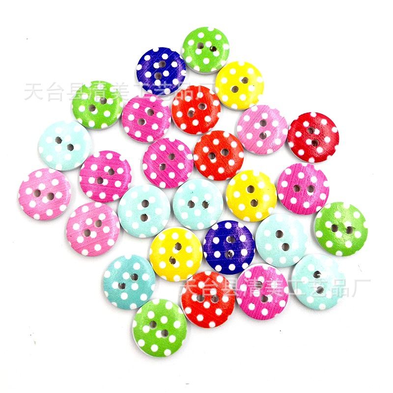 15mm fondo blanco Botón de lunares hermosa decoración superficie hecha a mano los niños bolsa hebilla 90 unids/bolsa