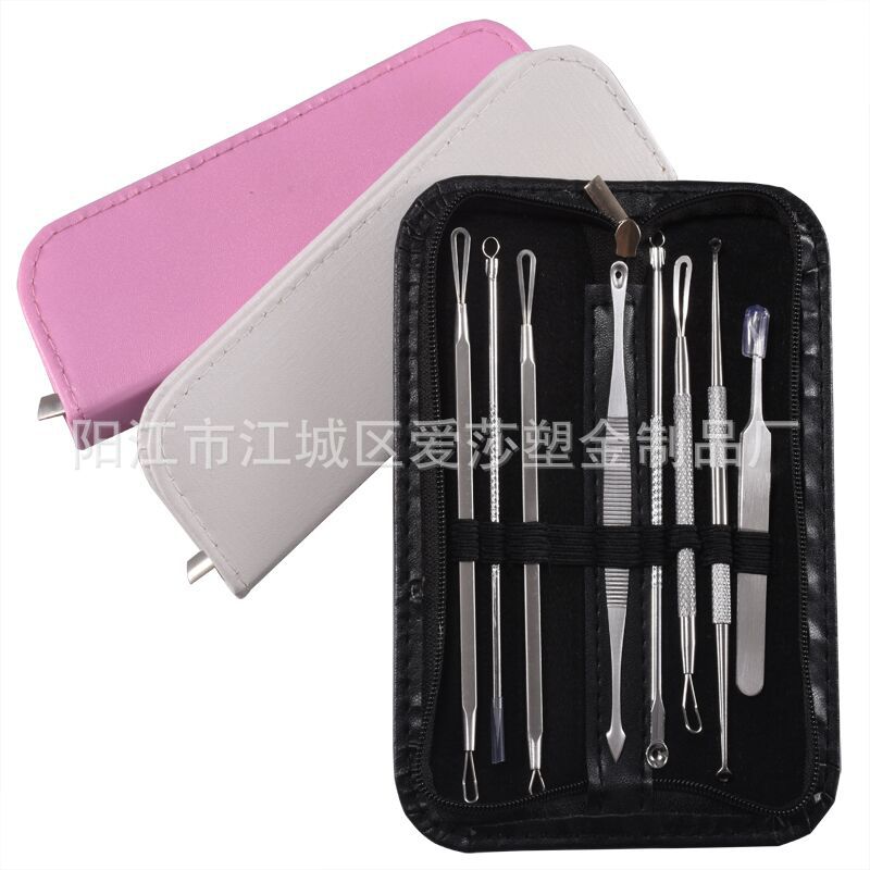 Spot clip de células de acero inoxidable, aguja para el acné, aguja para la cabeza negra, aguja para el acné, juego de 8 piezas, pinza para el acné, herramienta de belleza