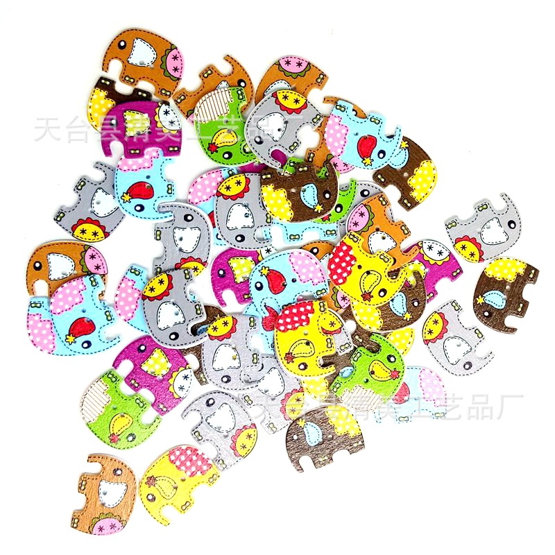 18*25mm blanco botón de elefante hecho a mano de madera color botón de elefante 50 piezas por paquete