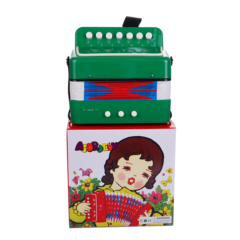 Acordeón infantil de 7 teclas para principiantes, instrumento musical occidental para la educación temprana, juguete musical multicolor en caja.