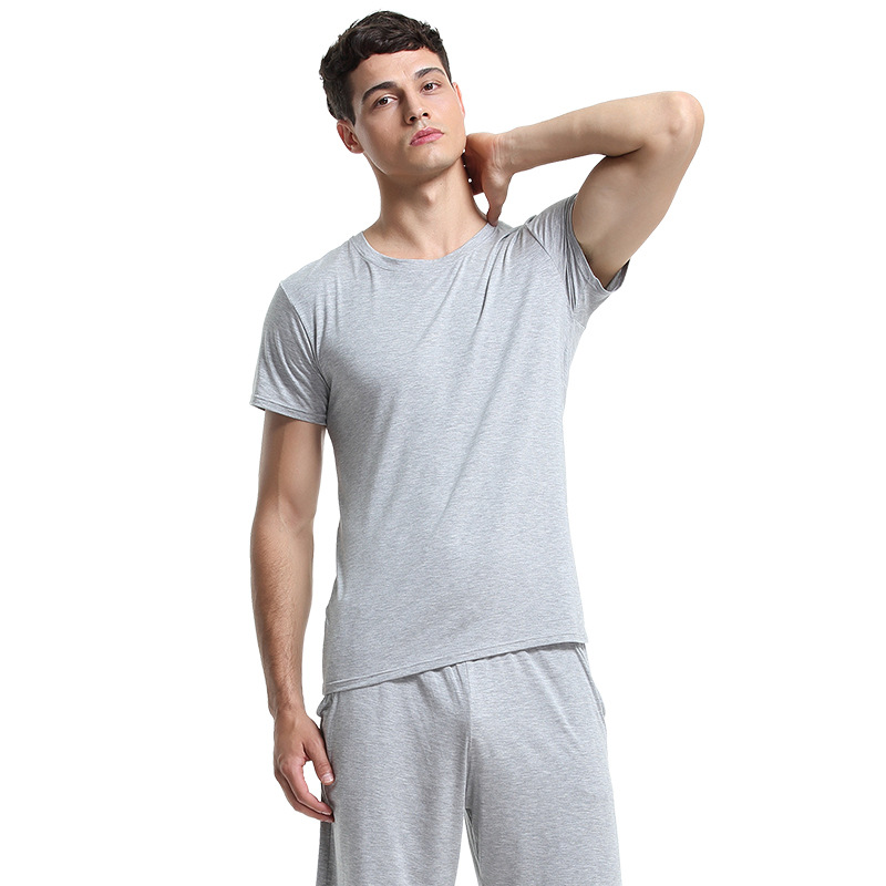 60 modal de primavera y verano de los hombres de fondo Delgado cuello redondo manga corta Camiseta pantalones cortos de color sólido ropa de abrigo pijamas en stock