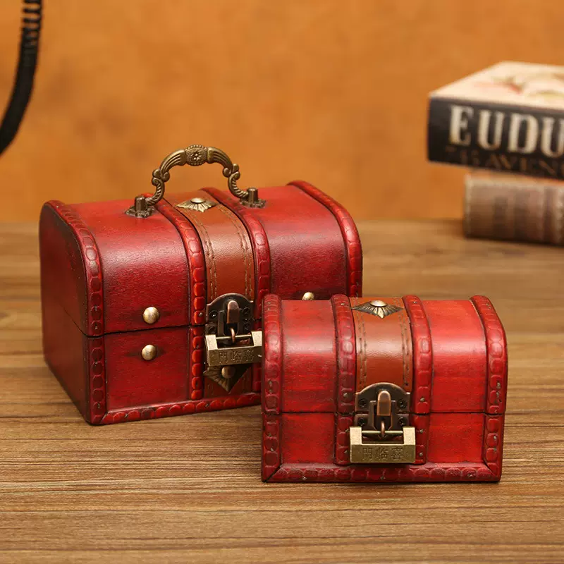 厂销批发欧式复古带锁套装包装木盒收纳盒化妆品储物盒木质小盒子