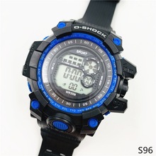 S96男士运动手表非防水手表LED七彩灯带闹钟双排扣手表跨境爆款