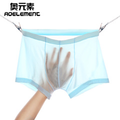 Youth summer men's ice silk underwear one-piece boxer briefs breathable thin sexy transparent boxer briefs