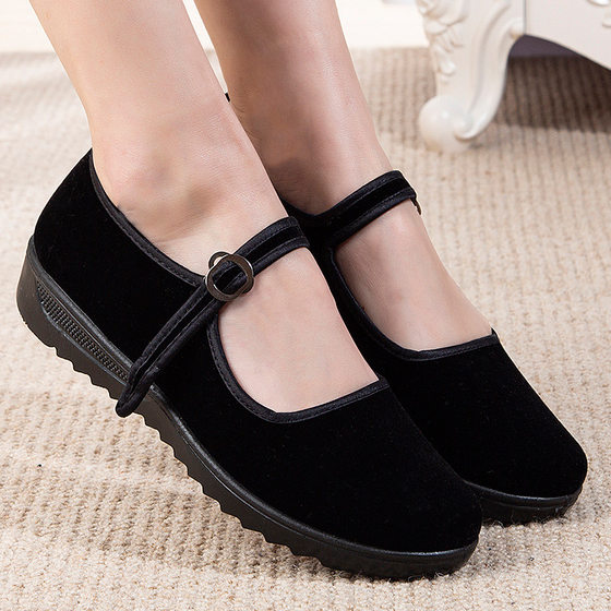 Old Beijing cloth shoes Women's Flat shoes middle-aged and elderly casual shoes soft bottom black work shoes stall wholesale women's shoes