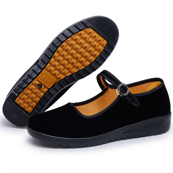 Old Beijing cloth shoes Women's Flat shoes middle-aged and elderly casual shoes soft bottom black work shoes stall wholesale women's shoes