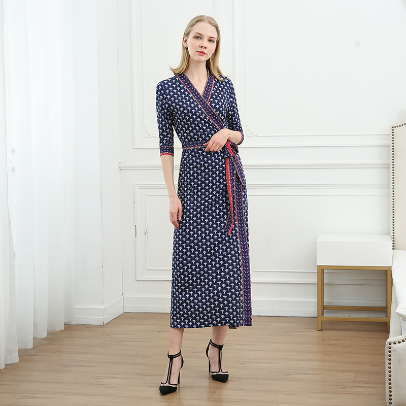 Slim-Fitting and Elegant Mid-Length Travel and Vacation Bodycon Dress for Women, Pg Dvf Wrap Dress, New Summer 2025 Model