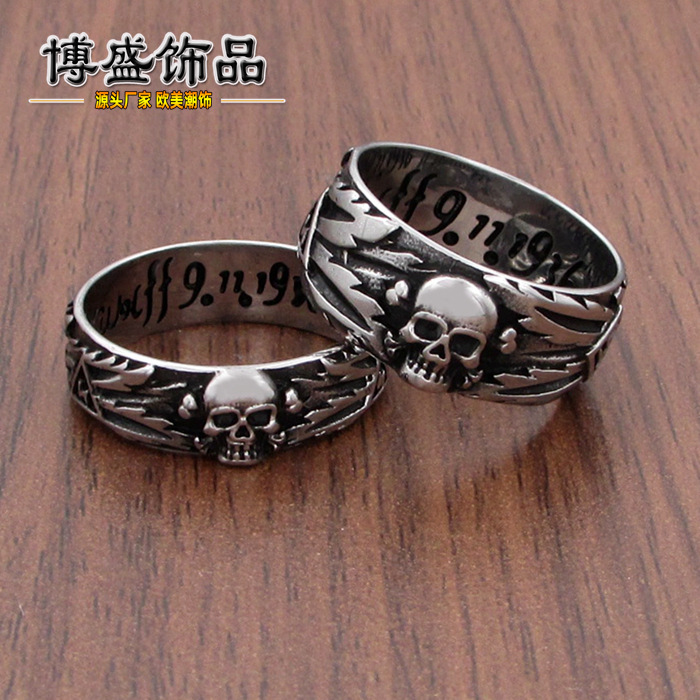 European and American stainless steel punk jewelry titanium steel skull vintage pattern ring personalized men's and women's factory wholesale