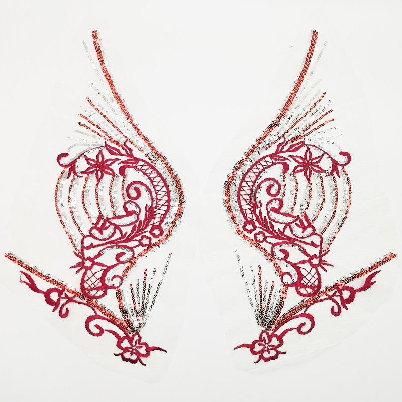Pteris Feng Yu decorative pattern Sequins Embroidery Cloth sticker Motif Sternum Collar isignina Wedding celebration stage decorate accessories