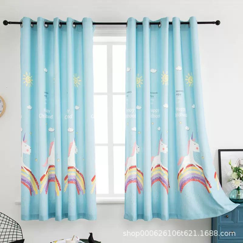 简约小清新卡通儿童房遮光免打孔窗帘飘窗半帘新款可批发零售成品