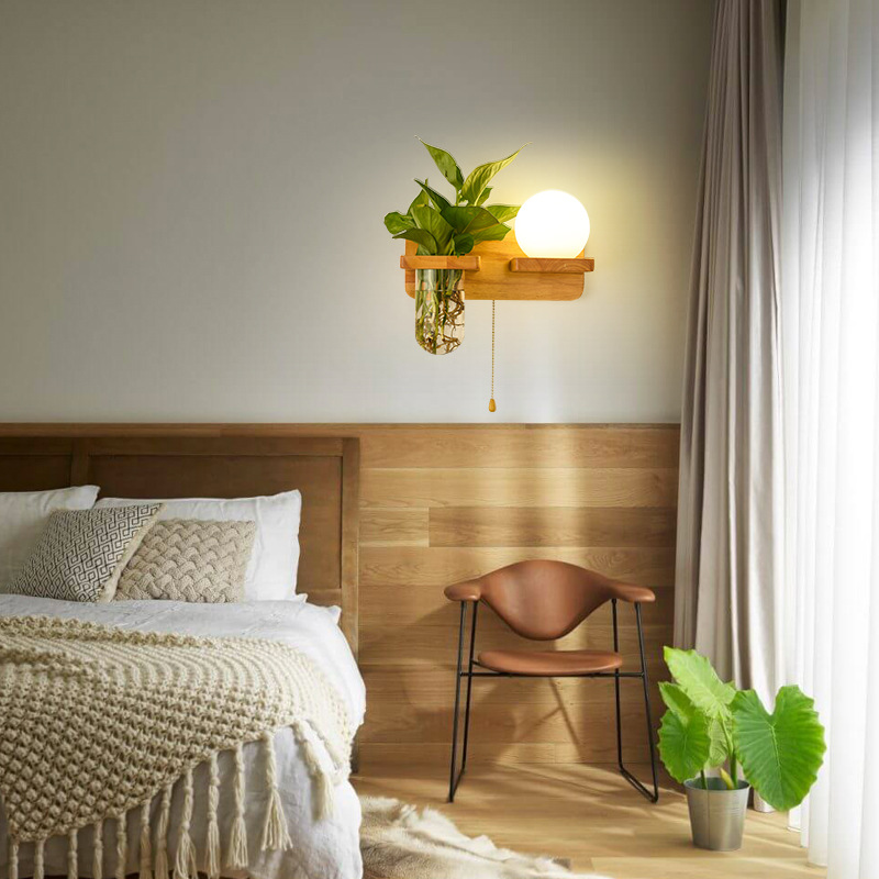 Lámpara de pared nórdica escalera dormitorio lámpara de noche de madera maciza simple personalidad creativa moderna espejo frontal sala de estar comedor lámpara de pared