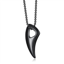 亚马逊wish跨境饰品 个性嘻哈朋克牛角吊坠钛钢男士狼牙项链