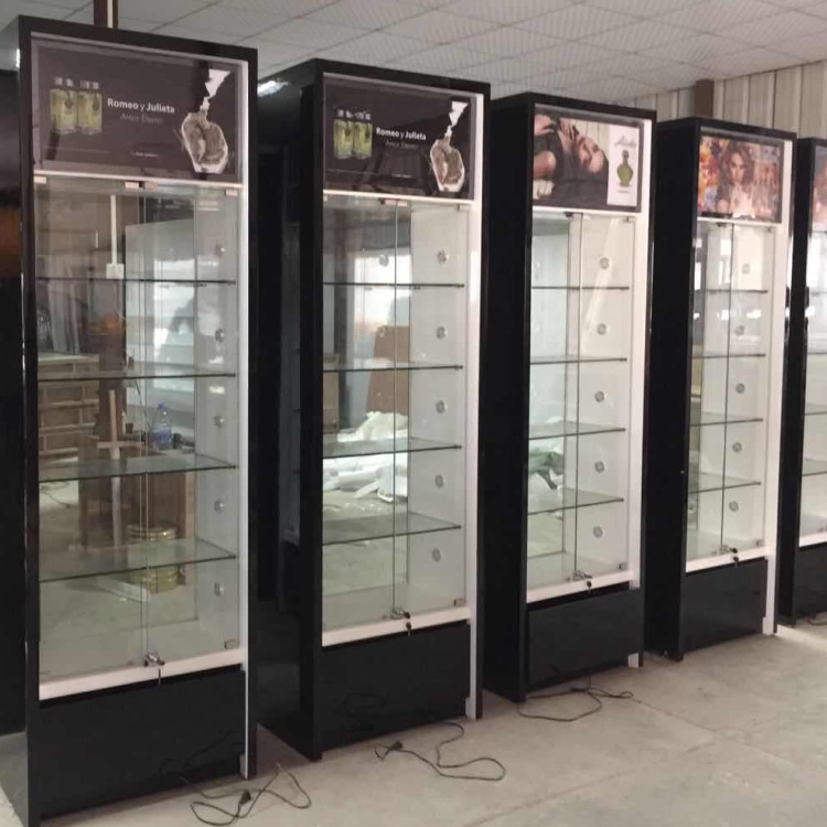 推荐工艺精美的黑亮光化妆品展示柜商场护肤品精品陈列展柜