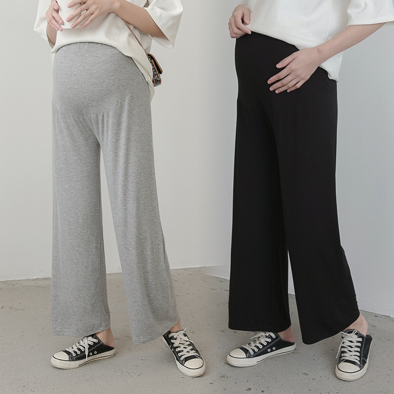 Maternity Pants, Summer Belly Support Pants, Wide Leg Pants, Plus Fat Plus Size, Loose Outer Wear, Nine-Point Pants, Thin Modal Spring and Summer