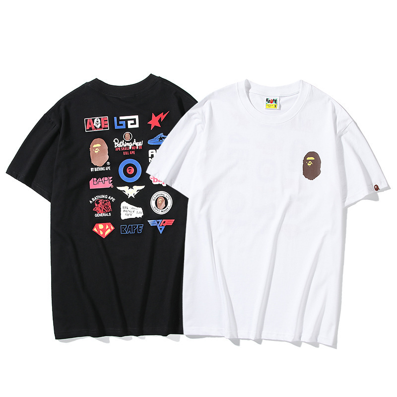 Japanese ape head All-Star badge collection printed short-sleeved T-shirt men and women couple round neck loose half-sleeved top